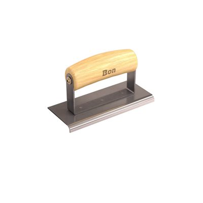 STAINLESS STEEL SIDEWALK EDGER - 6" x 2 1/2" - 1/4" RADIUS 3/8" DEPTH - WOOD WAVE HANDLE