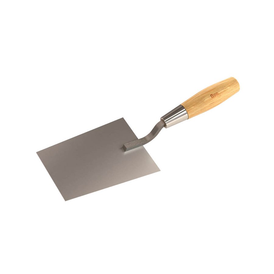 STAINLESS STEEL BUCKET TROWEL 7" x 4 3/4" TO 3 3/4" TAPER WITH WOOD