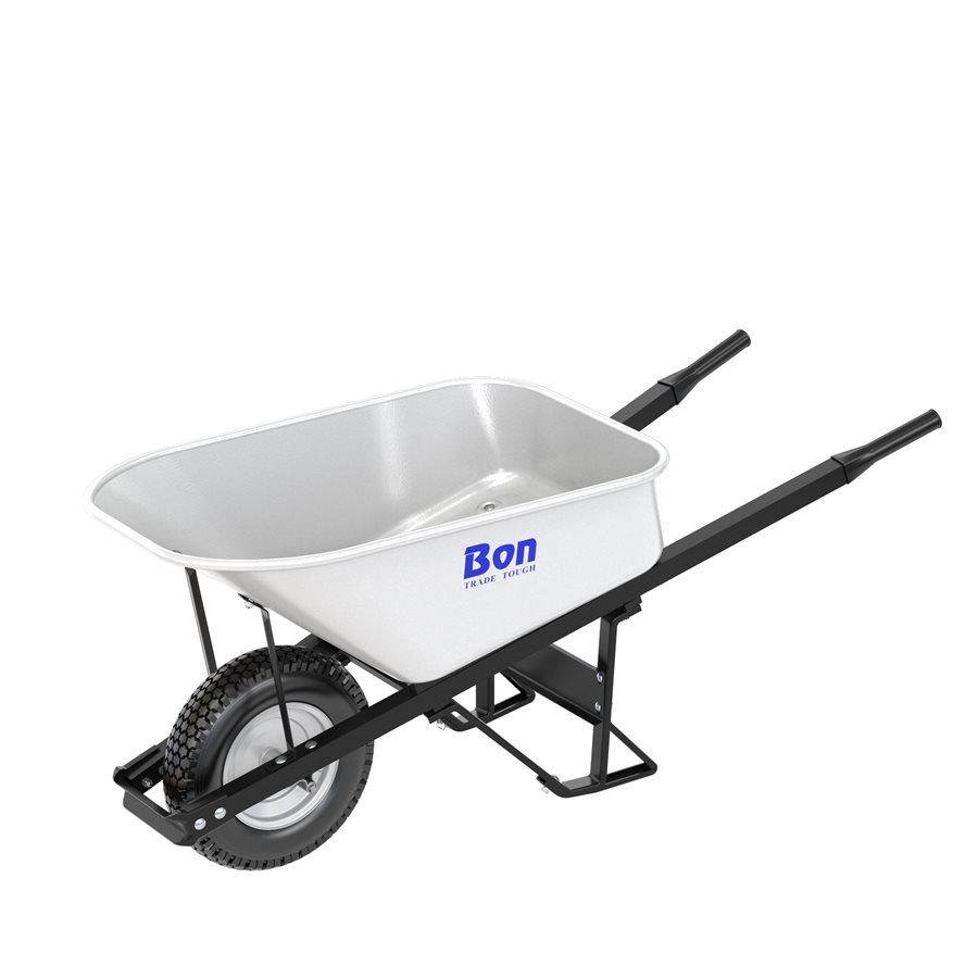 STEEL TRAY WHEELBARROW WITH LEG STABILIZER 6 CU FT SINGLE KNOBBY
