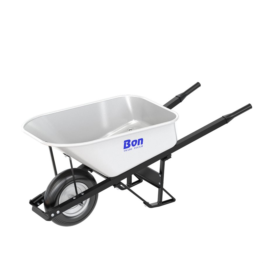 STEEL TRAY WHEELBARROW WITH LEG STABILIZER 6 CU FT SINGLE RIBBED